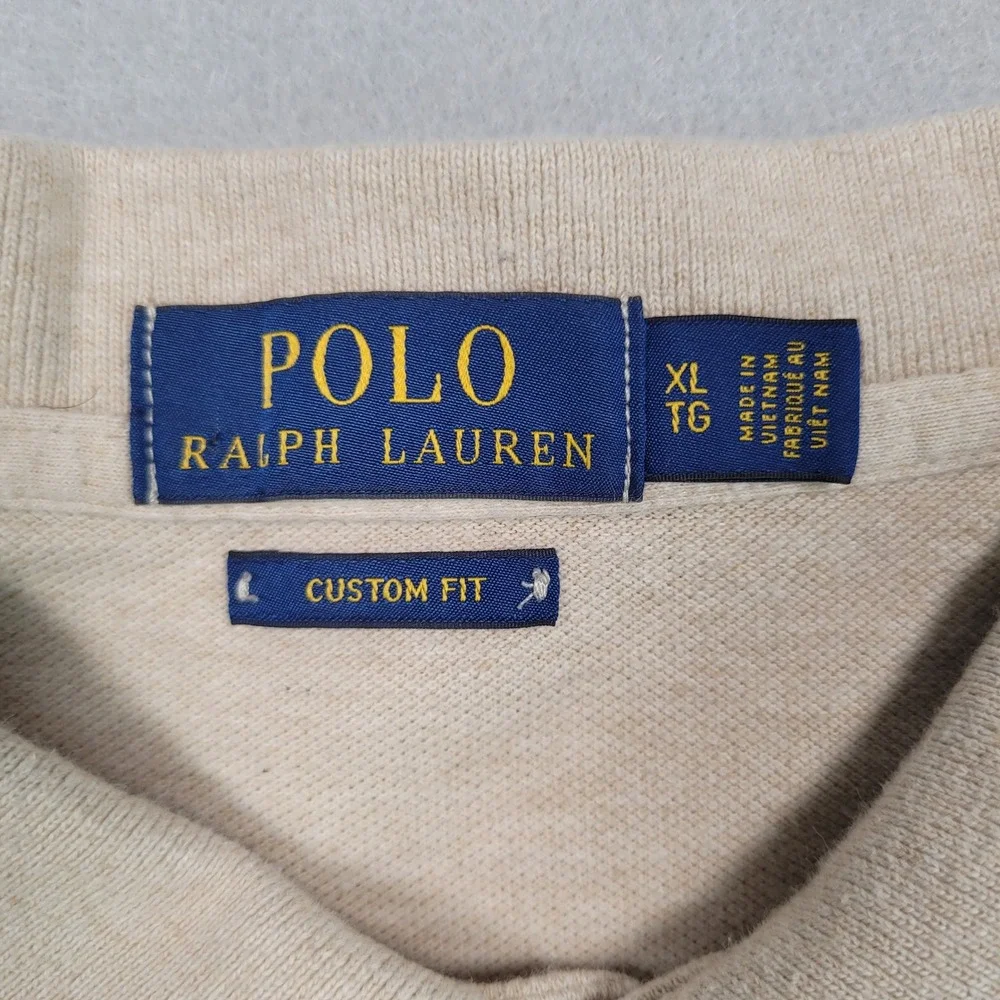 Polo Ralph Lauren Mens XL Custom Fit Tan Short Sleeve Pique Polo Shirt Khaki